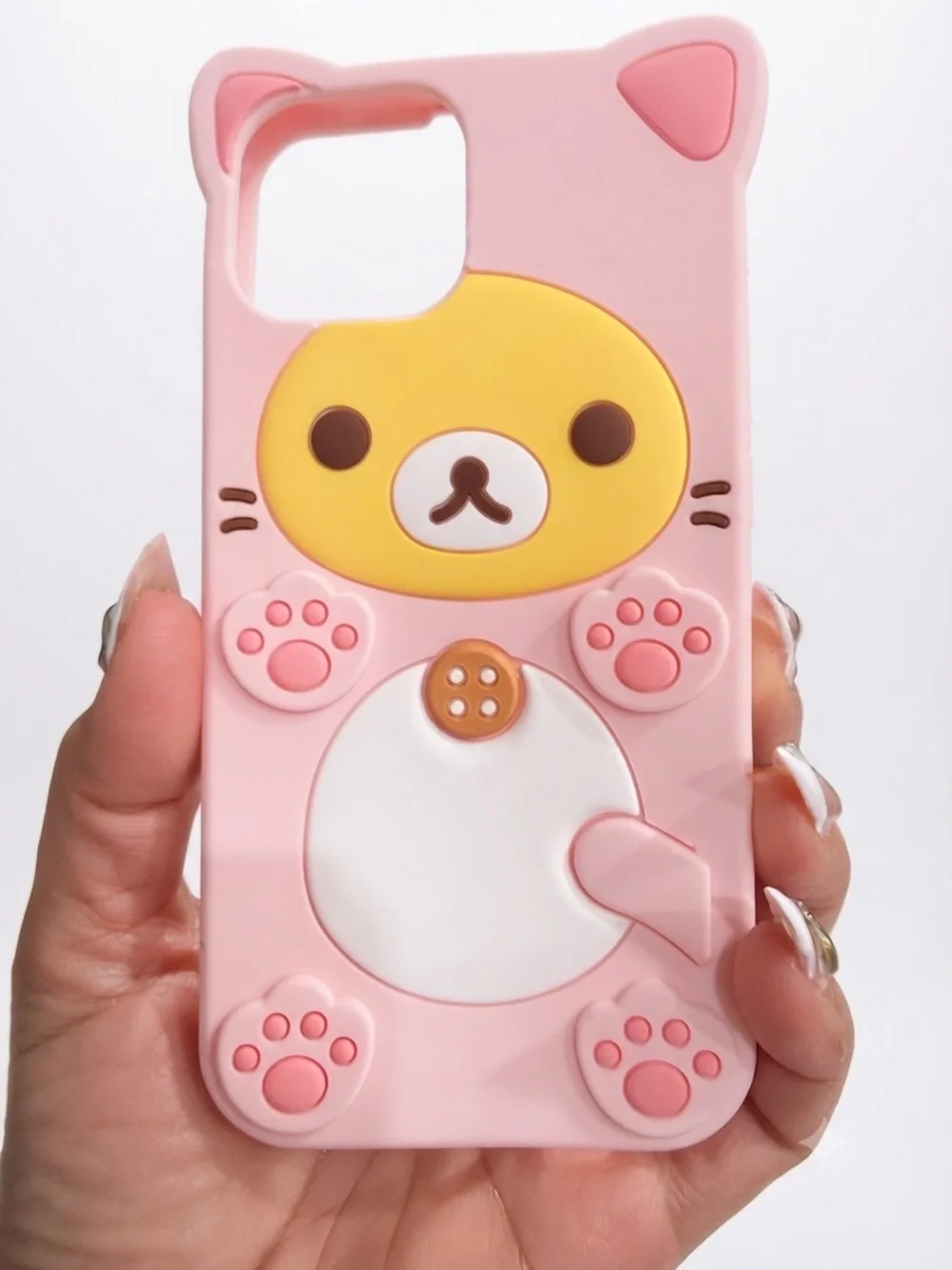 ✅SOLID ✅Pink Kawaii Bear Cat Phone Case with Yellow Face